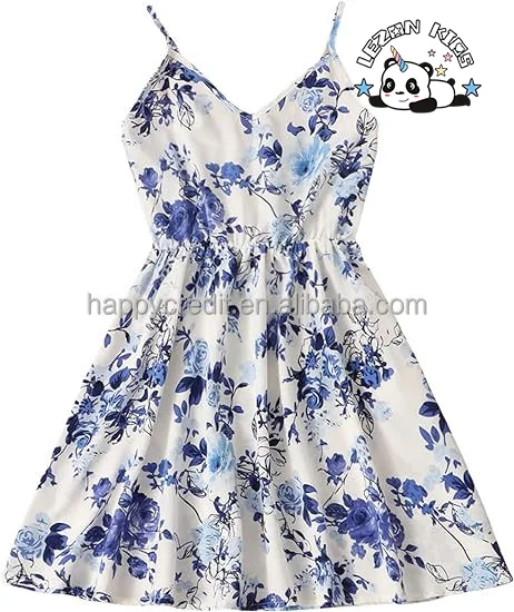 LEZONKIDS - High Quality Floral Print Sleeveless Summer Beach Casual Sundress A-line Mini Dresses